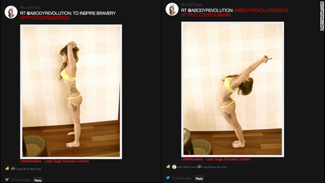Lady Gaga posted these images to her littlemonsters.com blog. After describing her struggles with bulimia, she said she was joining the "Body Revolution." (CNN) Lady Gaga posted these images to her littlemonsters.com blog. After describing her struggles with bulimia, she said she was joining the "Body Revolution." (CNN)