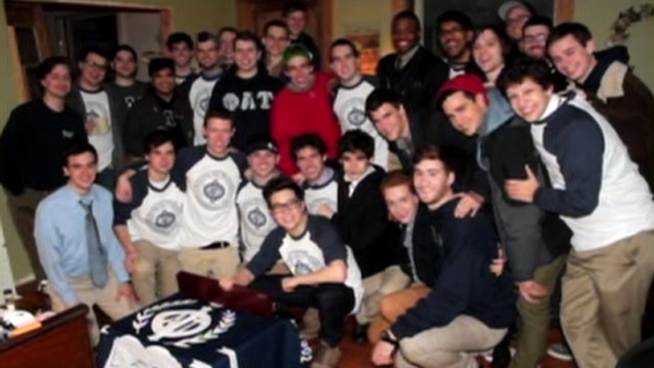 Donnie with his fraternity brothers at Phi Alpha Tau on the campus of Boston's Emerson College (Photo: CNN)