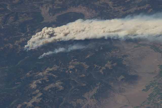 Image of the West Fork Complex, made up of the West Fork and Windy Pass fires June 19 from the International Space Station. Courtesy: NASA