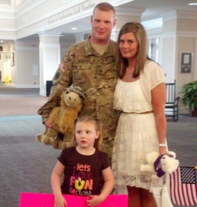 Misty surprised her husband at the airport when he returned from his deployment in May 2013. She had lost more than 100 pounds since his departure.