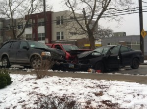 Three-car accident on East 72nd Street and Kinsman Avenue in Cleveland. (Photo Credit: Fox 8 News)