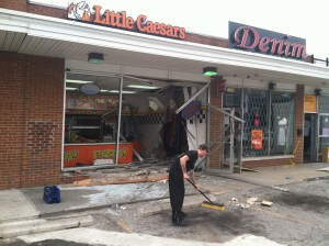 Truck into pizza shop on Denison ( via FOX 8 News)