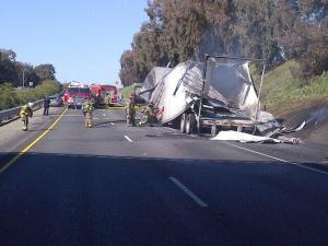 Big rig fire, twin cities road