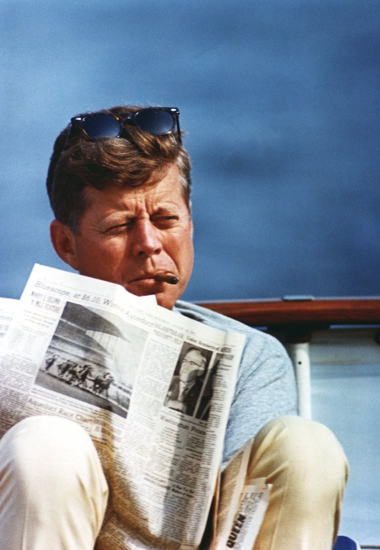 President Kennedy aboard the yacht "Honey Fitz", off Hyannis Port, Massachusetts