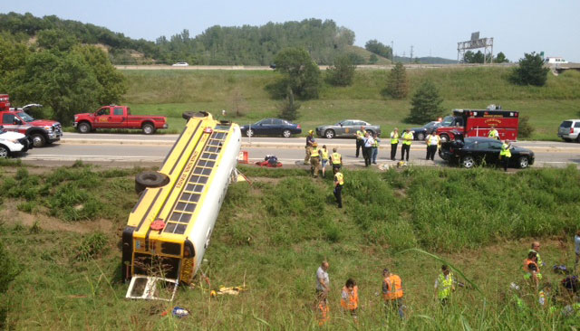 Overturned school bus