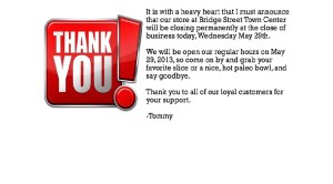 This is the image on Tommy's Pizza website. The popular pizza place closed Wednesday.