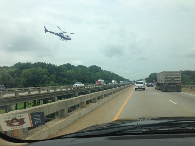 MedFlight helicopter that transported man who jumped from I-65 Tennessee River bridge to Huntsville Hospital. (Photo credit: Taylor Wesson)