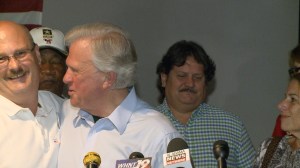 James Robinson shares a hug with Parker Griffith primary night (PHOTO: David Wood, WHNT)