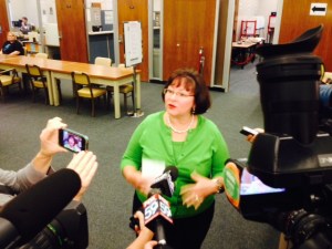 Clerk Beth White speaks after SCOTUS announcement