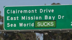 Vandal modifies SeaWorld sign