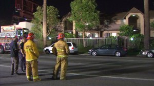 A preliminary investigation suspected hazardous materials found inside a Van Nuys home that caused five LAPD officers to fall ill may have been the makings of a meth lab. (Credit: KTLA) 