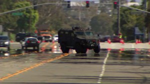 Authorities responded to the Los Angeles Air Force Base in El Segundo, which was on lockdown for more than three hours June 17, 2014, due to a report of suspicious person. (Credit: KTLA)