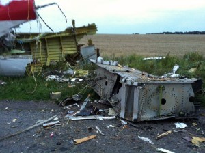 A picture taken on July 17, 2014, shows wreckage of the Malaysian Airlines plane carrying 295 people from Amsterdam to Kuala Lumpur after it crashed, in rebel-held east Ukraine. Pro-Russian rebels fighting central Kiev authorities claimed on Thursday that the Malaysian airline that crashed in Ukraine had been shot down by a Ukrainian jet. (Credit: DOMINIQUE FAGET/AFP/Getty Images)