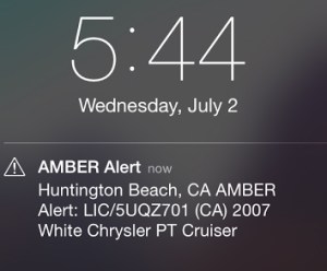 An Amber Alert emergency notification was sent to cellphones in Southern California. (Credit: KTLA)