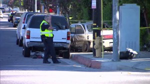 Detectives were on scene investigating the fatal crash on the evening of July 17, 2014. (Credit: KTLA)