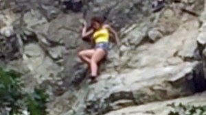 A hiker was injured after losing her footing and falling from a cliff in Eaton Canyon on Wednesday, July 30, 2014. (Credit: RMG News HD)