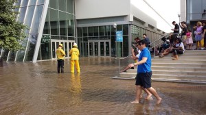 Students were walking through the waters, despite warnings that it should be avoided. (Credit: Vu Pham)