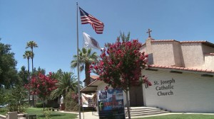 St. Joseph's Catholic Church in Fontana was housing undocumented immigrants that were dropped off July 10, 2014. They were staying in a former convent. (Credit: KTLA)