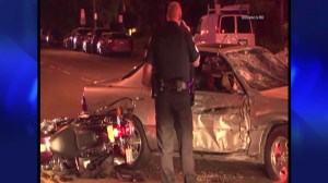 A motorcycle rider and the passenger of a Lexus were injured in a hit-and-run crash in Garden Grove on Thursday, July 10, 2014, authorities said.