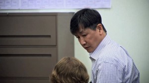 K.C. Joy looks at his attorney before being led from the courtroom July 29, 2014, after he was found guilty of second-degree murder in the death of Maribel Ramos. (Credit: KTLA)