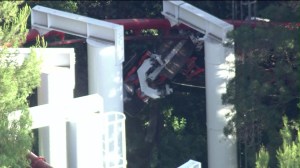 Riders were stuck 20 feet in the air on the Ninja ride. (Credit: KTLA)