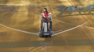 Pauley Pavilion, UCLA's famed basketball venue that was the subject of a recent renovation, was flooded when a water main broke under Sunset Boulevard on July 29, 2014. (Credit: KTLA)