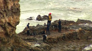 Divers and rescuers searched the Inspiration Point area for missing swimmer Joseph Sanchez on July 10, 2014. (Credit: KTLA)