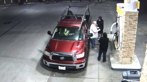 A screen grab from surveillance video shows the moment before John Faust was attacked at a gas station in San Bernardino on Tuesday, June 24, 2014.