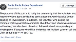 The Santa Paula Police Department responded to the YouTube controversy via a Facebook post on July 19, 2014. 