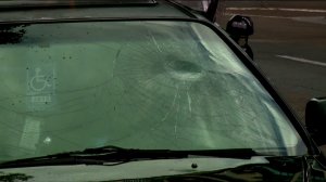 The windshield of a Honda Accord was shattered by members of a "zombie walk," one of whom was struck by the car, in San Diego on Saturday, July 26, 2014. (Credit: KSWB)