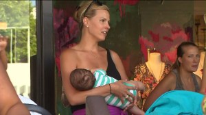 Nursing mothers protest treatment of breast-feeding mom at Anthropologie store. (Credit: KTLA)