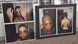 Barry Montgomery is shown is photos displayed at a Aug. 13, 2014, news conference about his violent July 14 arrest. (Credit: KTLA)