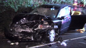 Four people were in critical condition following a head-on collision in Benedict Canyon on Aug. 3, 2014. (Credit: OnScene TV)