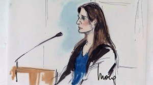 A courtroom drawing of Aurora Barrera during her sentencing on Aug. 6, 2014. (Credit: Mona S. Edwards)