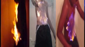 Screenshots from online videos apparently show teens participating in the "fire challenge" trend. (Credit: via YouTube)