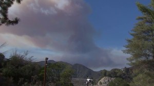 Smoke was visible for miles after a fire broke out above Azusa and Glendora on Aug. 17, 2014. (Credit: KTLA)