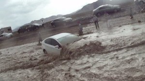 An elderly couple had to be rescued after getting trapped inside a Prius that was caught in a flash flood near Las Vegas. (Credit: Doug Bennett)