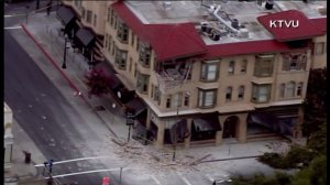 A building in Napa was damaged following a 6.0 earthquake in the area on Aug. 24, 2014. (Credit: KTVU)