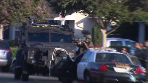 A SWAT team responded after a man barricaded himself inside a home on Aug. 1, 2014, according to the L.A. County Sheriff's Department. (Credit: KTLA)