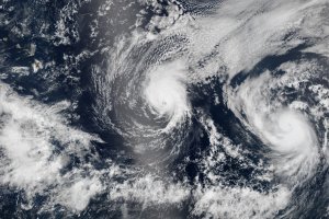 In three passes over the Central and Eastern Pacific Ocean, NASA's Terra satellite took pictures of the three current tropical cyclones, painting a Pacific Tropical Panorama. Terra observed Hurricane Genevieve, Hurricane Iselle and Hurricane Julio in order from west to east. Iselle has now triggered a tropical storm watch in Hawaii. (Credit: NASA)