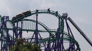 Prince George's County Fire Chief Marc Bashoor tweeted out this photo of a roller coaster that came to a sudden halt on the tracks at a Maryland Six Flags theme park on Aug. 10, 2014. 