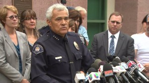 South Pasadena police Chief Arthur Miller on Aug. 19, 2014, discusses the detention of two teens suspected of a planned "massacre" at the city's high school. (Credit: KTLA)