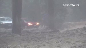 Heavy rain led to flash flooding and triggered mudslides in San Bernardino County on Aug. 3, 2014. (Credit: Casper News)