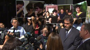 Rose Tsai, an attorney for Xinran Ji's family, speaks outside a court hearing on Aug. 11, 2014. (Credit: KTLA)