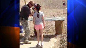 Charles Vacca, an instructor at a shooting range in White Hills, Ariz., showed a 9-year-old girl how to use an Uzi in this still from a video of the fatal lesson on Aug. 26, 2014. (Credit: Mohave County Sheriff's Department)