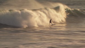 Waves up to 25 feet were expected at The Wedge in Newport Beach on Aug. 27, 2014. (Credit: KTLA)