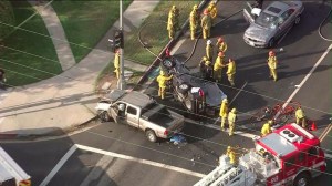 Three vehicles were involved in a crash in Arleta on Wednesday, Sept. 3, 2014. 