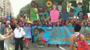 Thousands marched in Manhattan, New York, on Sept. 21, 2014, demanding action to reverse climate change. (Credit: KTLA sister-station PIX11) 