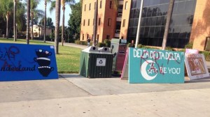 "RIP AV" was spray painted on multiple sorority and fraternity signs at CSUN on Sept. 4, 2014, following the death of Armando Villa, a Pi Kappa Phi pledge. (Credit: KTLA)