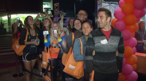 Fans lined up in Santa Monica for the Dunkin' Donuts grand opening on Sept. 2, 2014. (Credit: KTLA) 